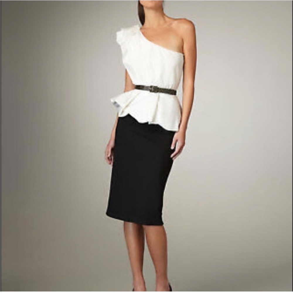 Alice & Olivia ‘Emma’ Chic One-Shoulder Black and White Dress